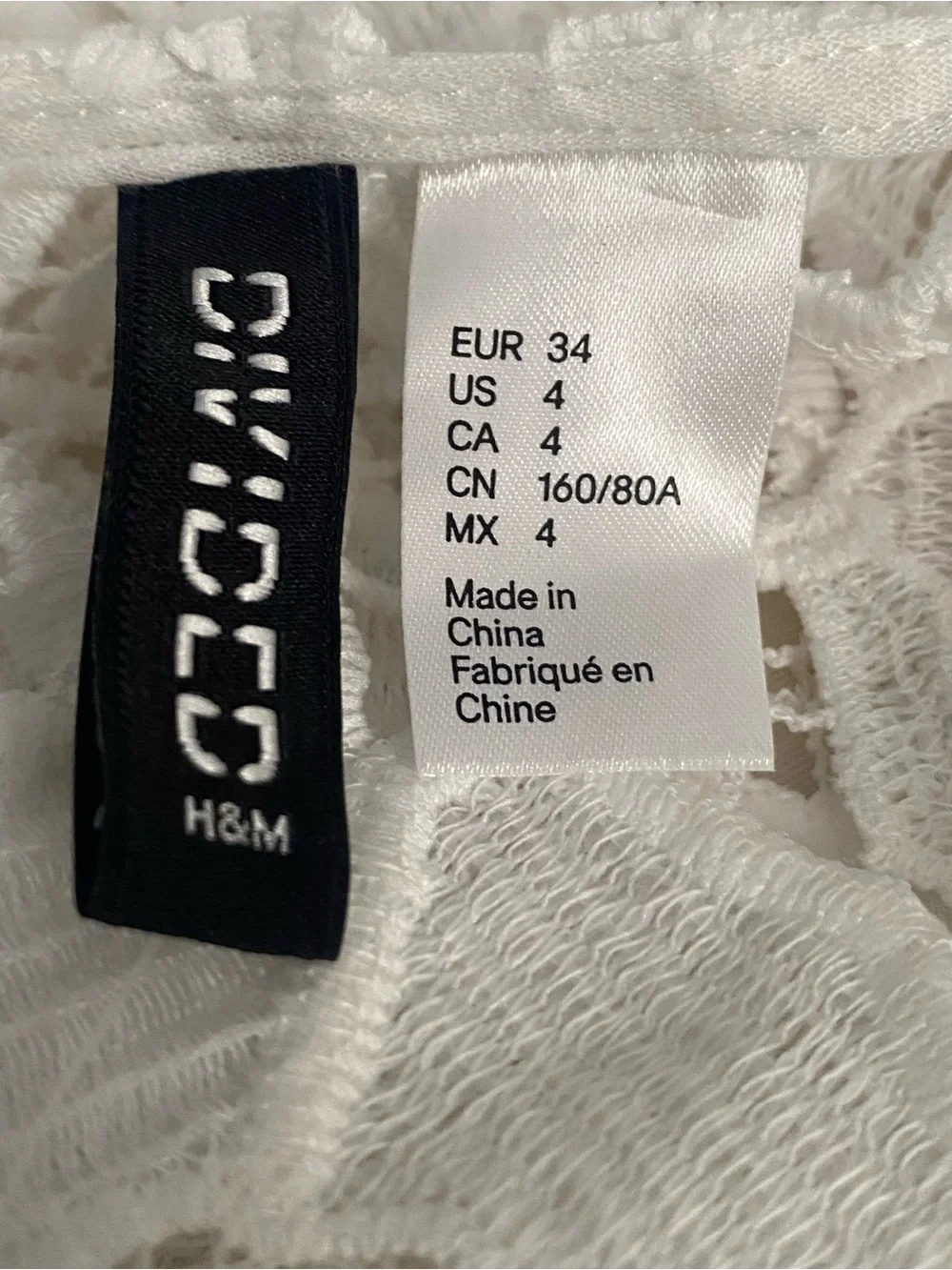 H&M Divided NWT White Floral Lace Crochet Long Sleeve Top Scalloped Edges Size 4